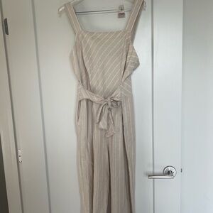 DKNY Beige & White Stripped Jumpsuit